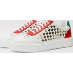 Vinci Leather The Messina White / Red Woven Leather Sneaker For Men (8022)