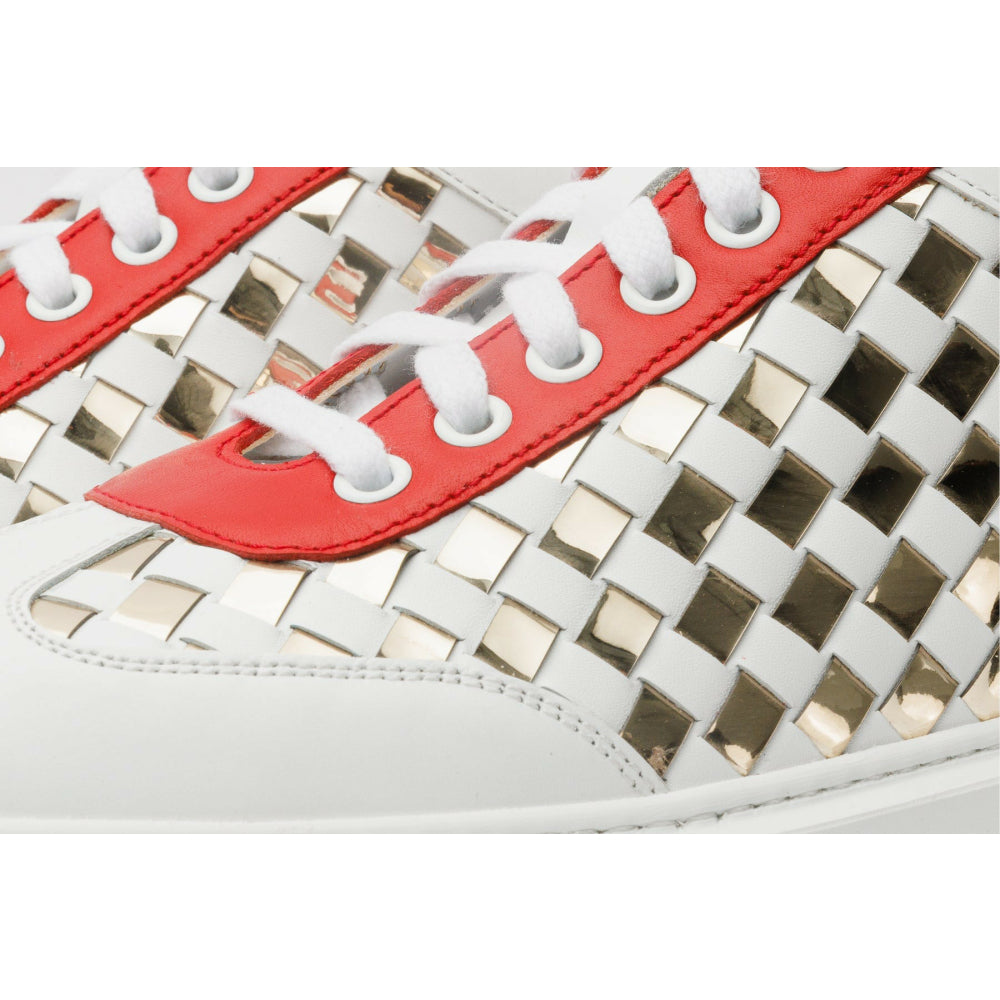 Vinci Leather The Messina White / Red Woven Leather Sneaker For Men (8022)