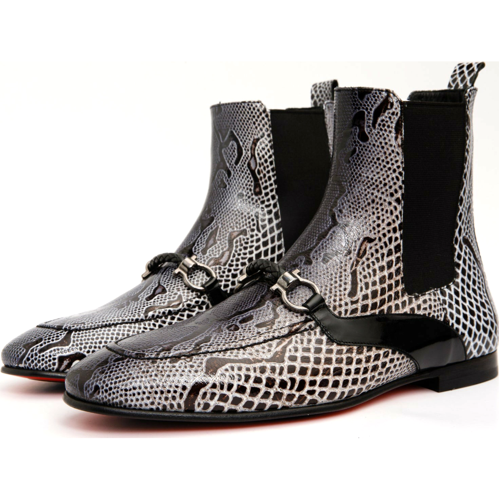 Vinci Leather The Milano Black / White Leather Chelsea Dress Boot (C-9027X)