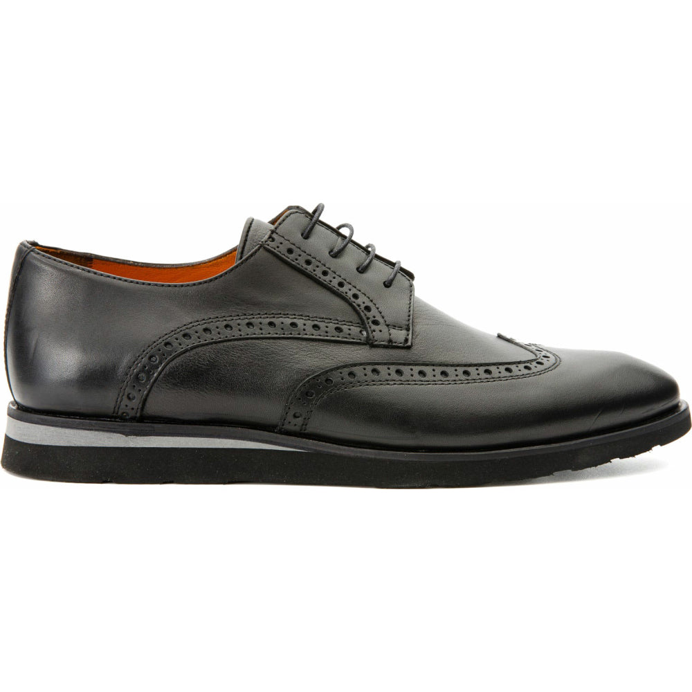 Vinci Leather The Molise Black Wingtip Semi Brogue Derby Shoe