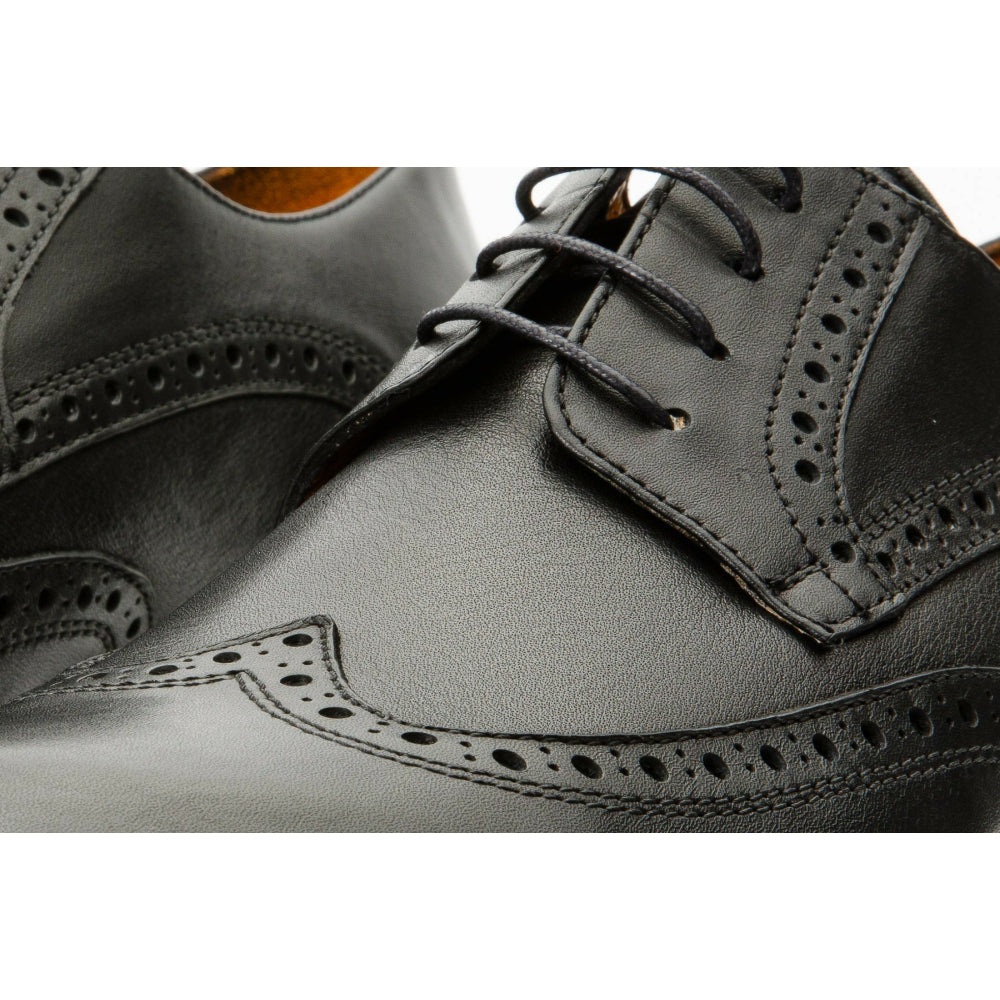 Vinci Leather The Molise Black Wingtip Semi Brogue Derby Shoe