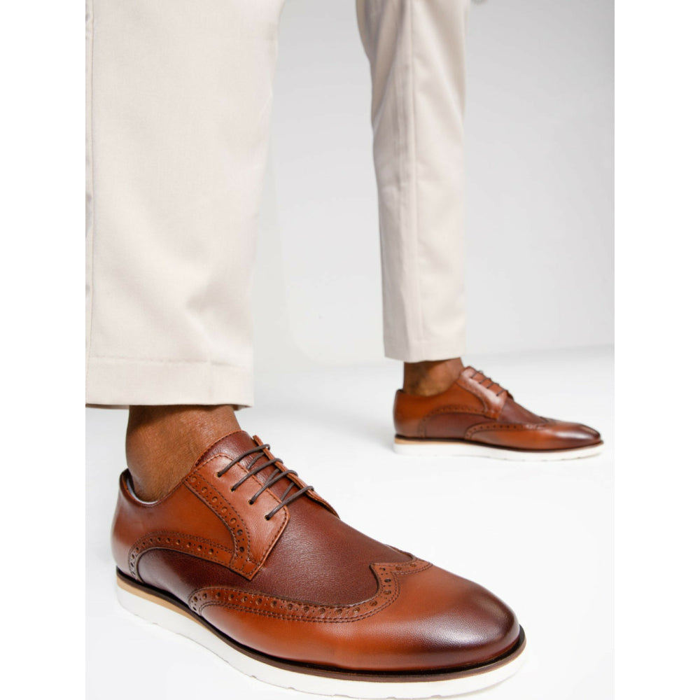 Vinci Leather The Molise Brown Wingtip Semi Brogue Derby Shoe