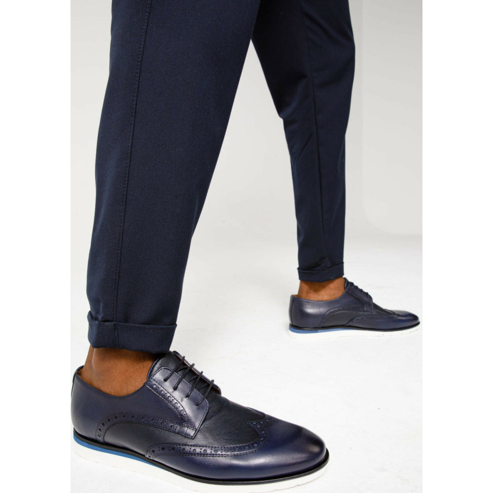 Vinci Leather The Molise Navy Wingtip Semi Brogue Derby Shoe