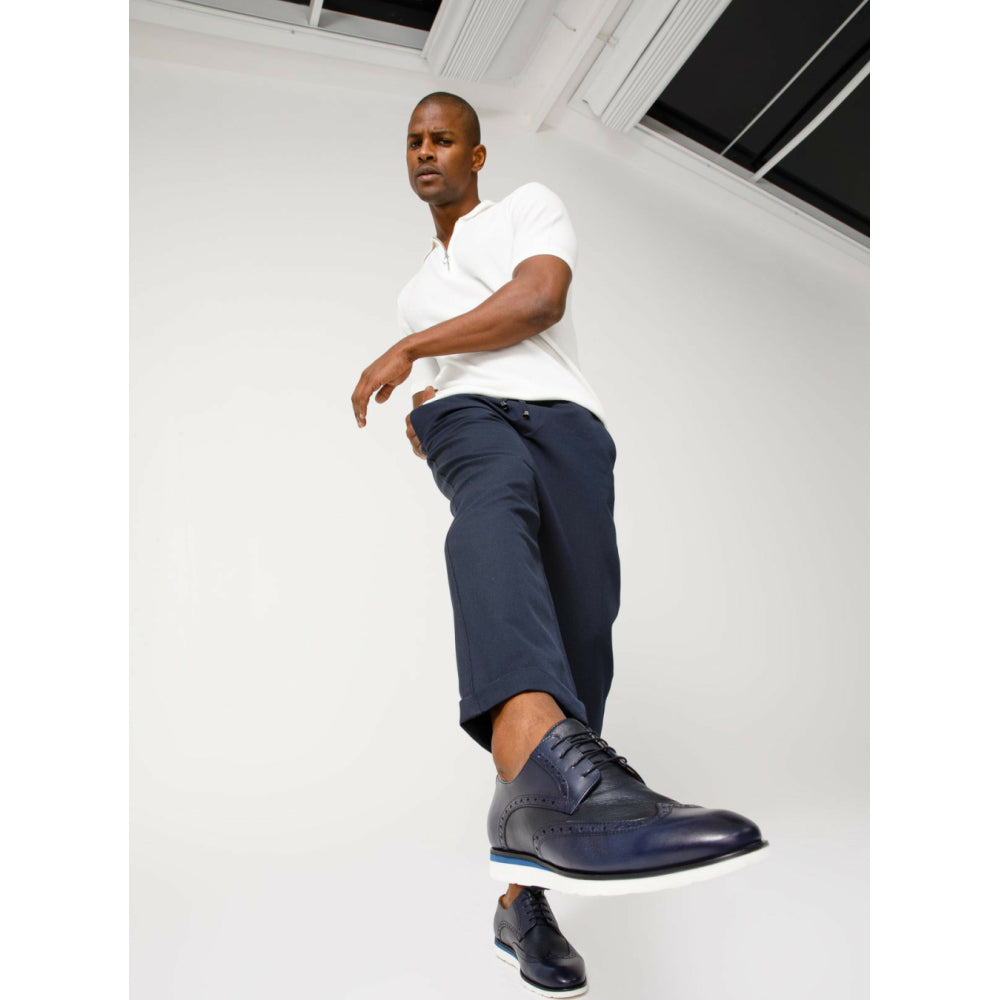Vinci Leather The Molise Navy Wingtip Semi Brogue Derby Shoe