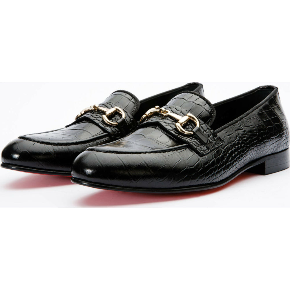 Vinci Leather The Monaco Black Leather Shoe Bit Loafer (3256)