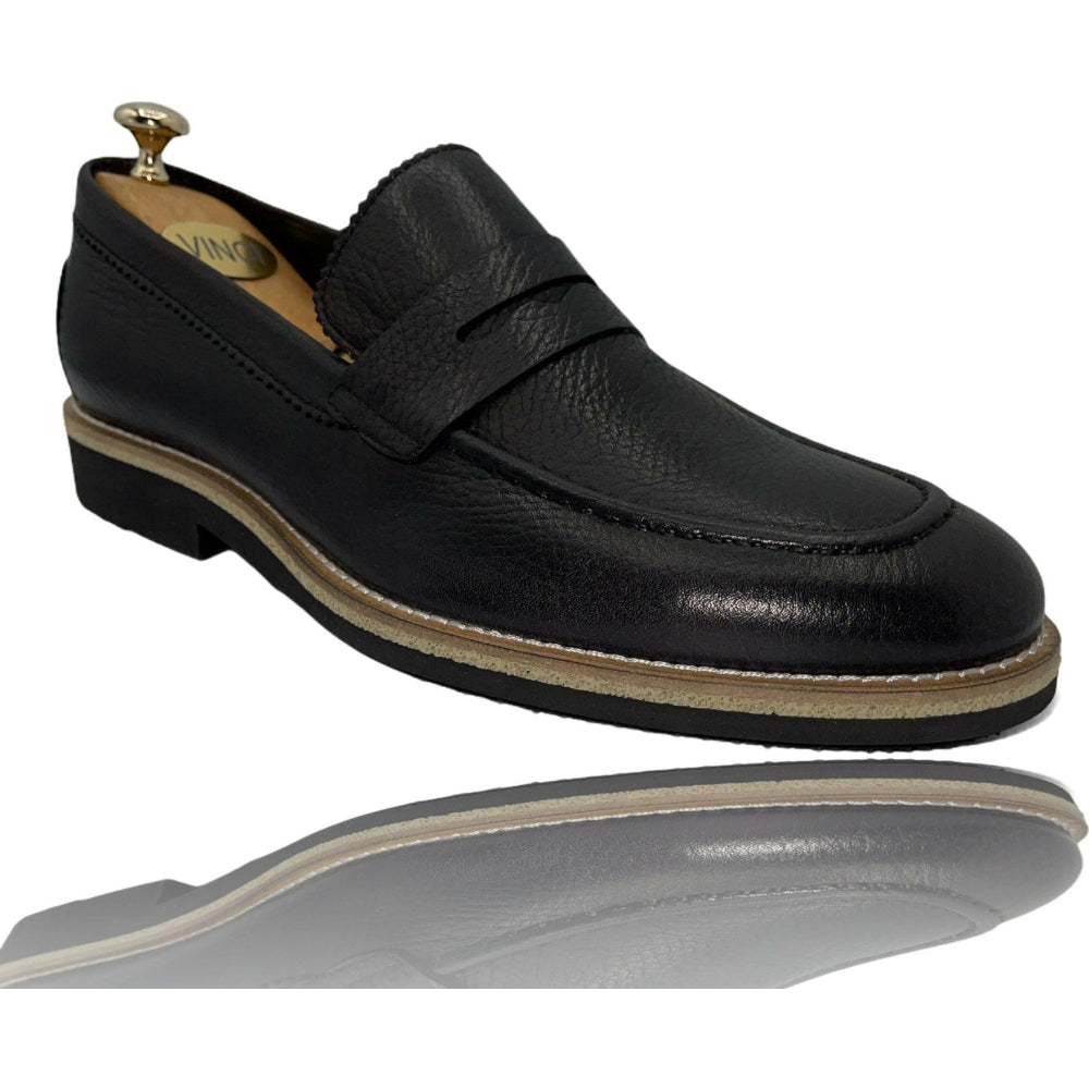 Vinci Leather The Monroe Black Leather Penny Loafer (13092)