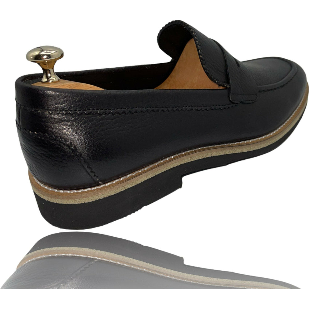 Vinci Leather The Monroe Black Leather Penny Loafer (13092)
