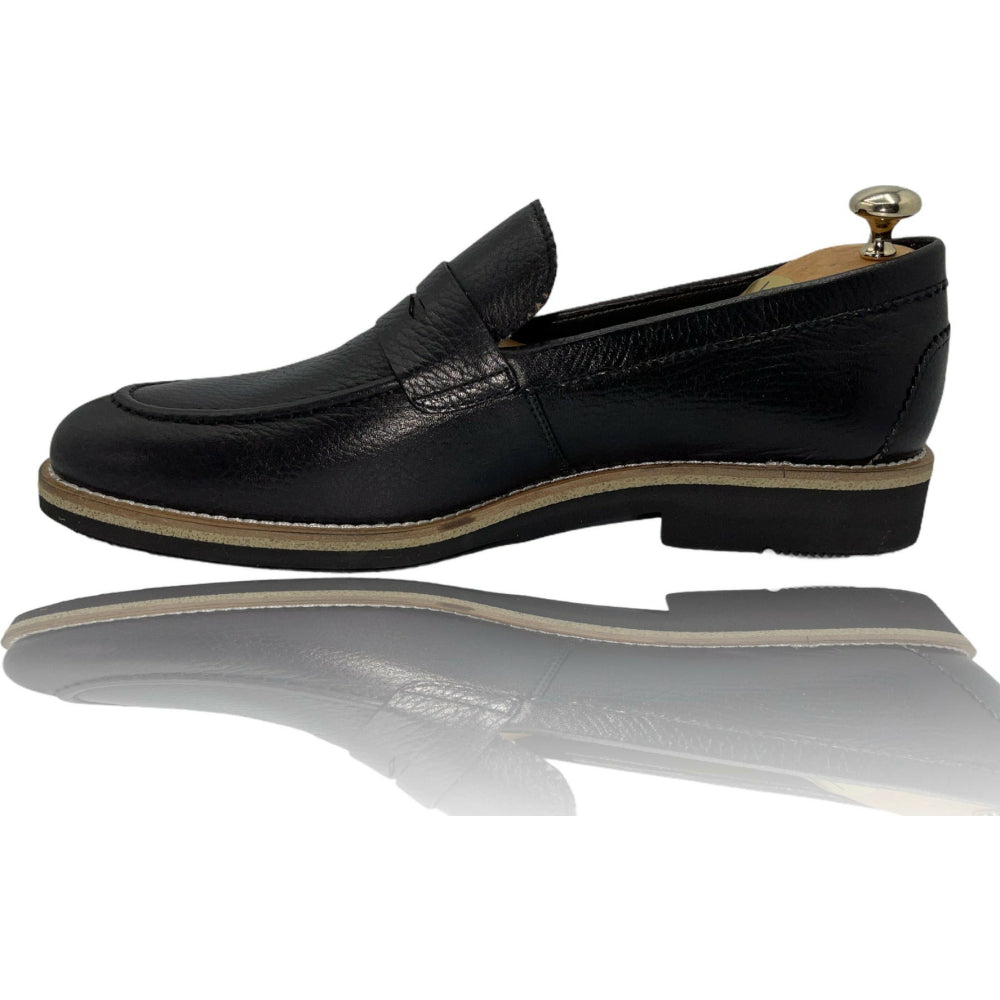 Vinci Leather The Monroe Black Leather Penny Loafer (13092)
