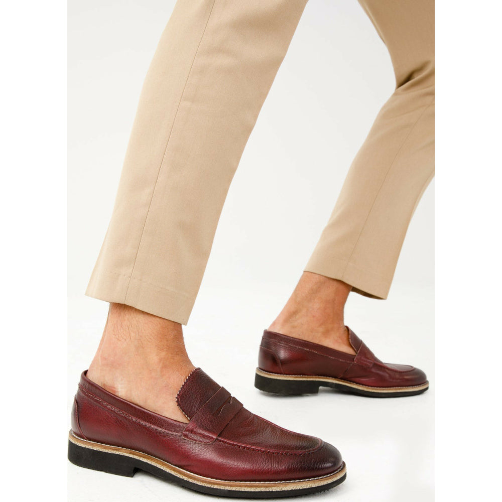 Vinci Leather The Monroe Burgundy Leather Penny Loafer (13092)
