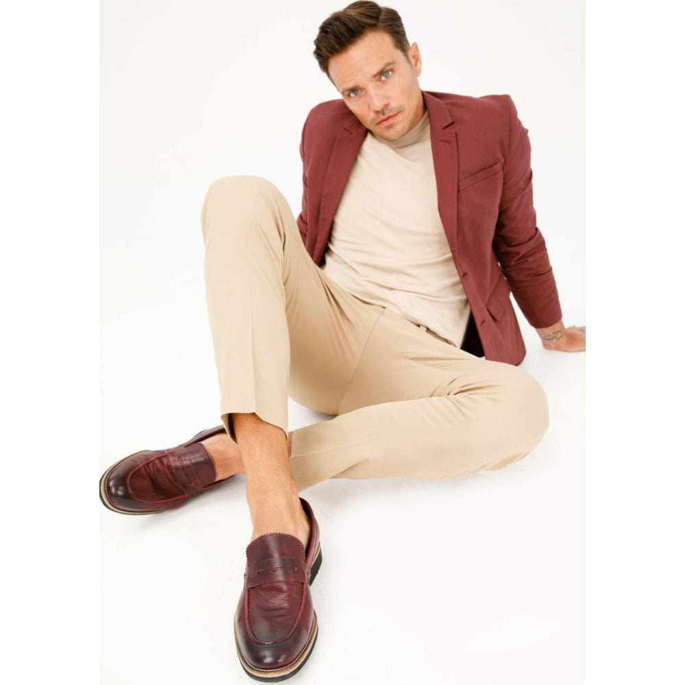 Vinci Leather The Monroe Burgundy Leather Penny Loafer (13092)