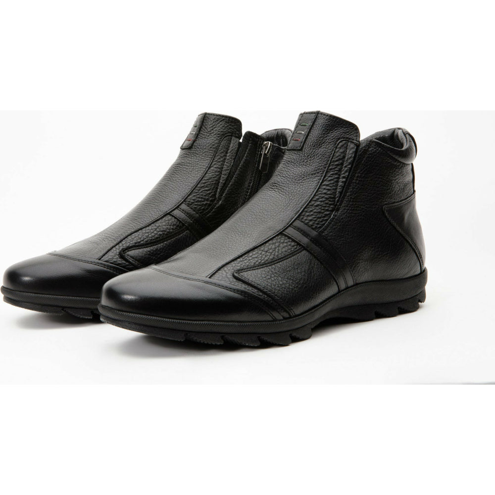Vinci Leather The Montreal Black Leather Casual Zip-up Ankle Boot (09717 S-3)