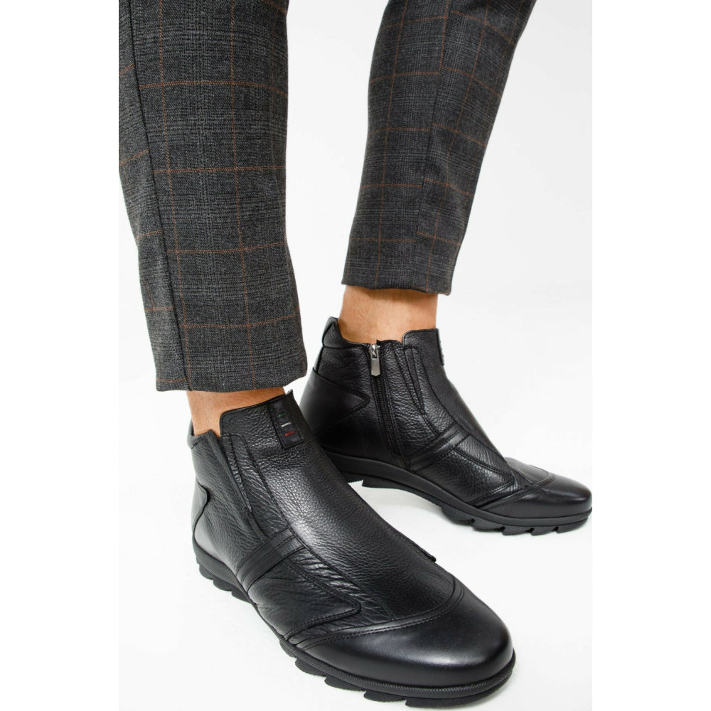 Vinci Leather The Montreal Black Leather Casual Zip-up Ankle Boot (09717 S-3)