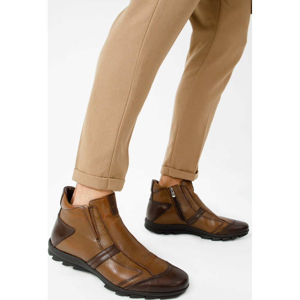 Vinci Leather The Montreal Brown Leather Casual Zip-up Ankle Boot (09717 K-3)