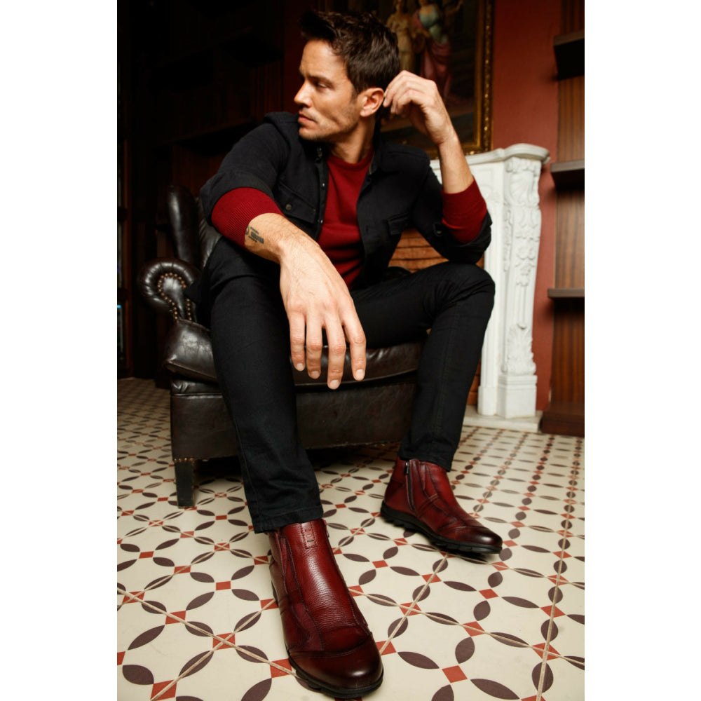 Vinci Leather The Montreal Burgundy Leather Casual Zip-up Ankle Boot (09717 B-3)