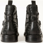Vinci Leather The Morral Black Handwoven Leather Cross Strap Buckle Zip-up Boot (14552 S)