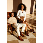 Vinci Leather The Morral Brown Handwoven Leather Cross Strap Buckle Zip-up Boot (14552 T-2)