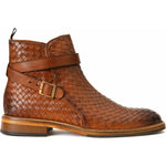 Vinci Leather The Morral Brown Handwoven Leather Cross Strap Buckle Zip-up Boot (14552 T-2)