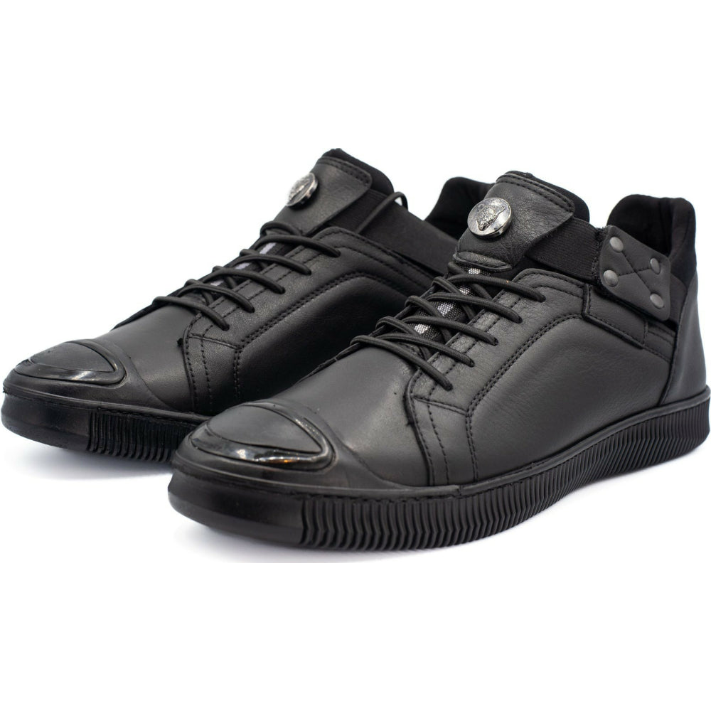 Vinci Leather The Mumbai Black Leather Sneaker (03313)