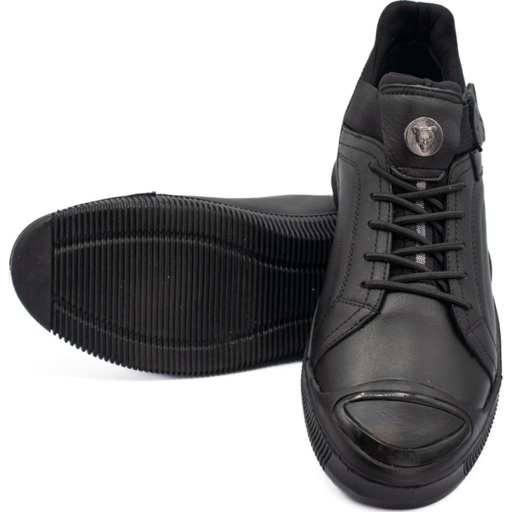 Vinci Leather The Mumbai Black Leather Sneaker (03313)