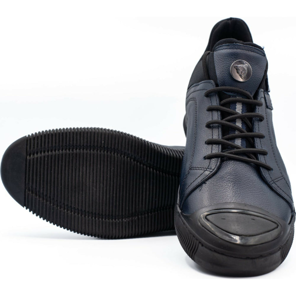 Vinci Leather The Mumbai Dark Blue Leather Sneaker (03313)