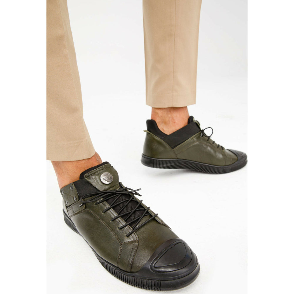 Vinci Leather The Mumbai Green Leather Sneaker (03313)