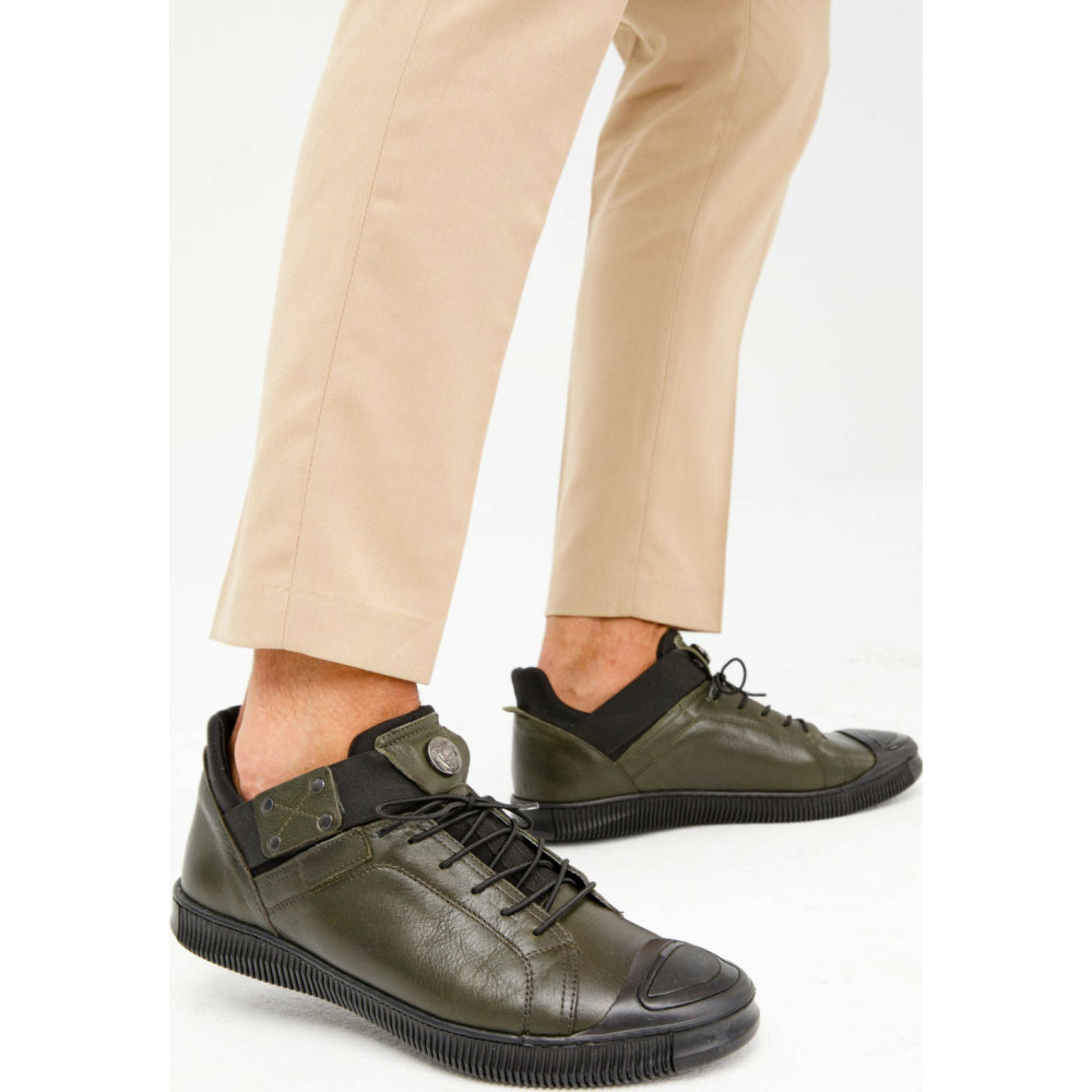 Vinci Leather The Mumbai Green Leather Sneaker (03313)