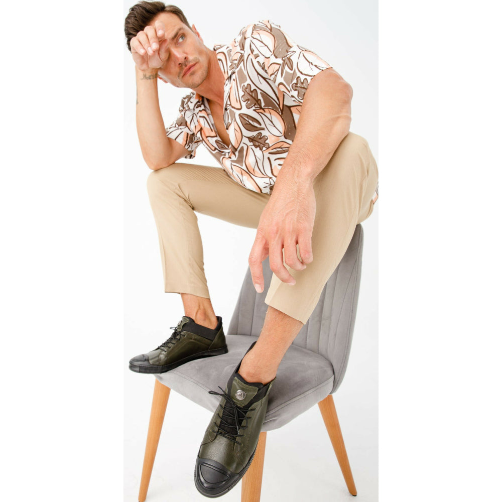 Vinci Leather The Mumbai Green Leather Sneaker (03313)