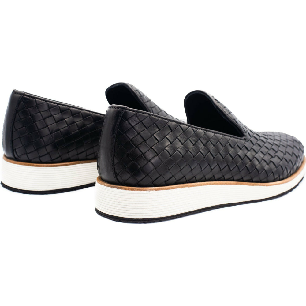 Vinci Leather The Ostrava Black Leather Woven Slip-on Loafer Shoe (12603)