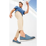 Vinci Leather The Ostrava Blue Leather Woven Slip-on Loafer Shoe (12603)