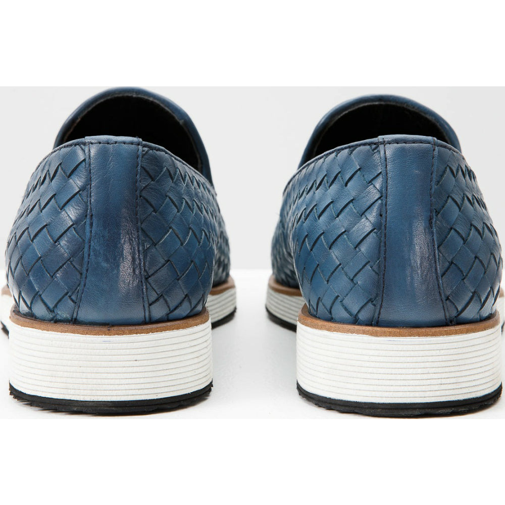 Vinci Leather The Ostrava Blue Leather Woven Slip-on Loafer Shoe (12603)