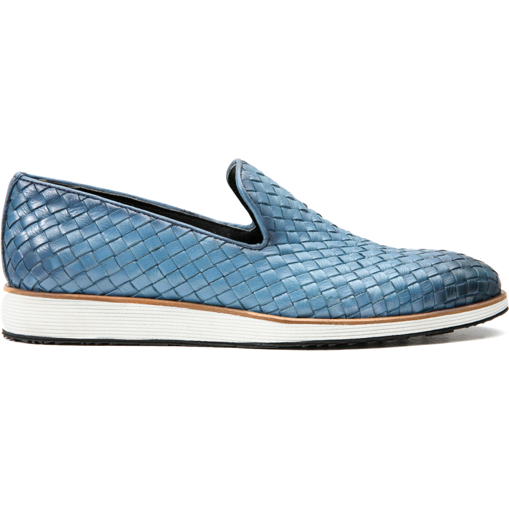 Vinci Leather The Ostrava Blue Leather Woven Slip-on Loafer Shoe (12603)
