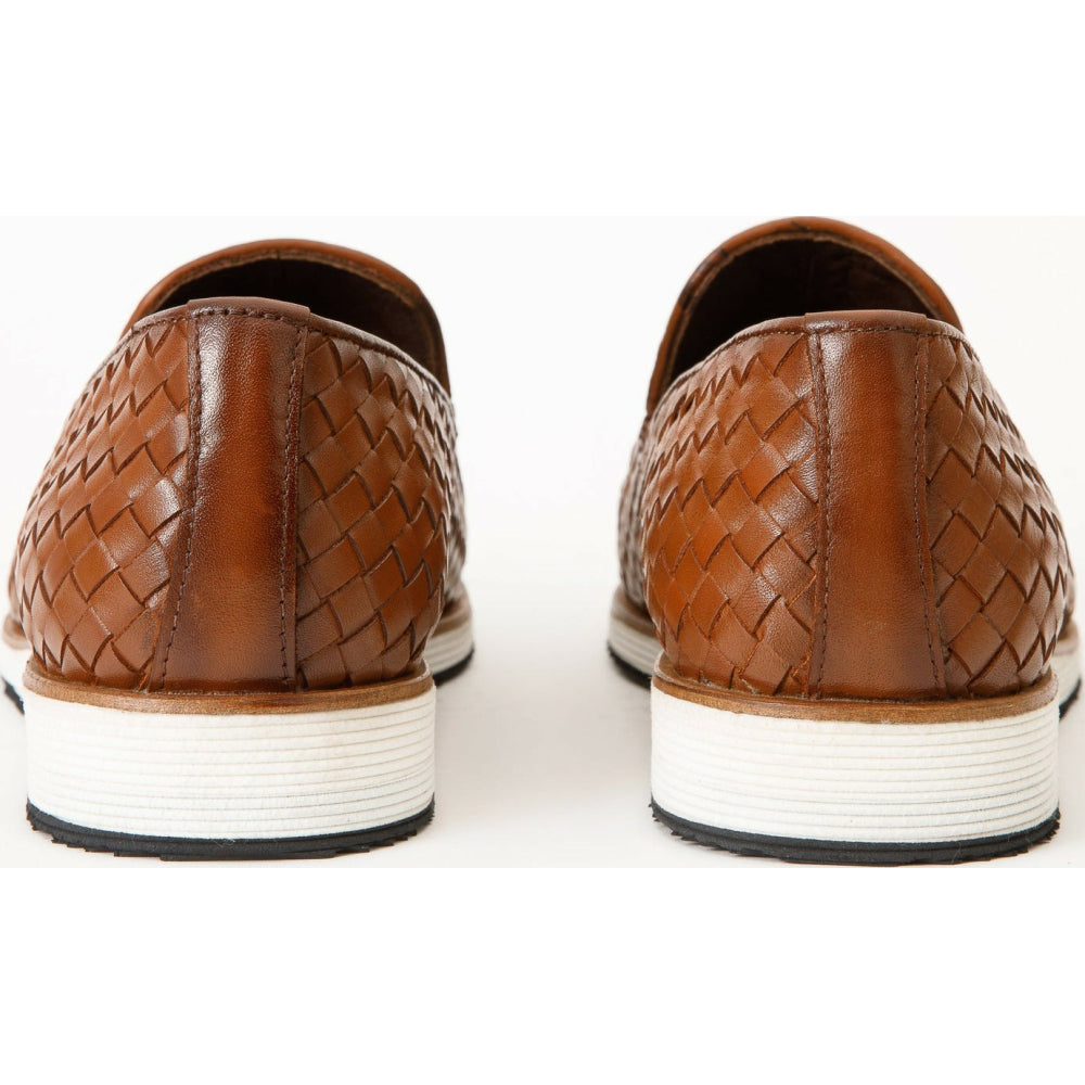 Vinci Leather The Ostrava Brown Leather Woven Slip-on Loafer Shoe (12603)