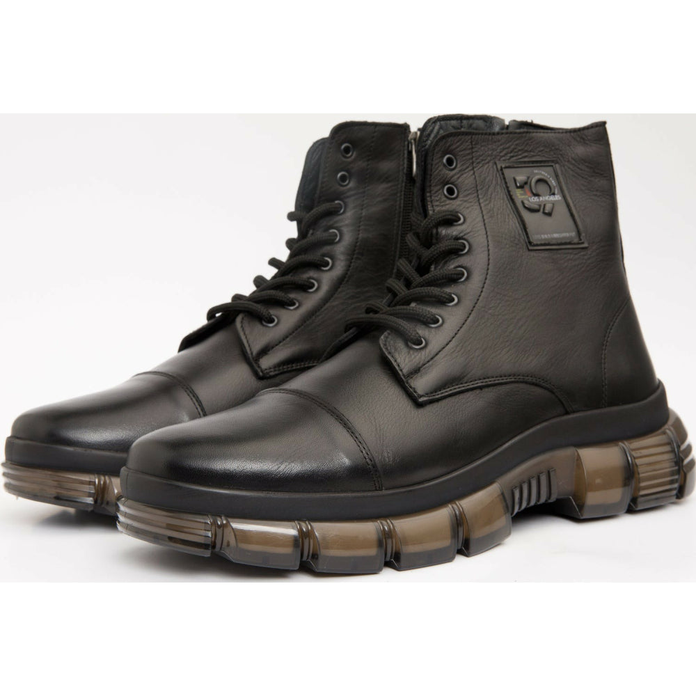 Vinci Leather The Ottova Black Leather Lace-up Sneaker Boot With A Zipper (14022)