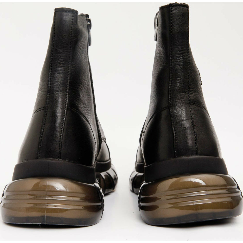 Vinci Leather The Ottova Black Leather Lace-up Sneaker Boot With A Zipper (14022)