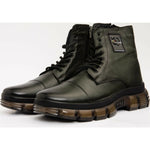 Vinci Leather The Ottova Green Leather Lace-up Sneaker Boot With A Zipper (14022)