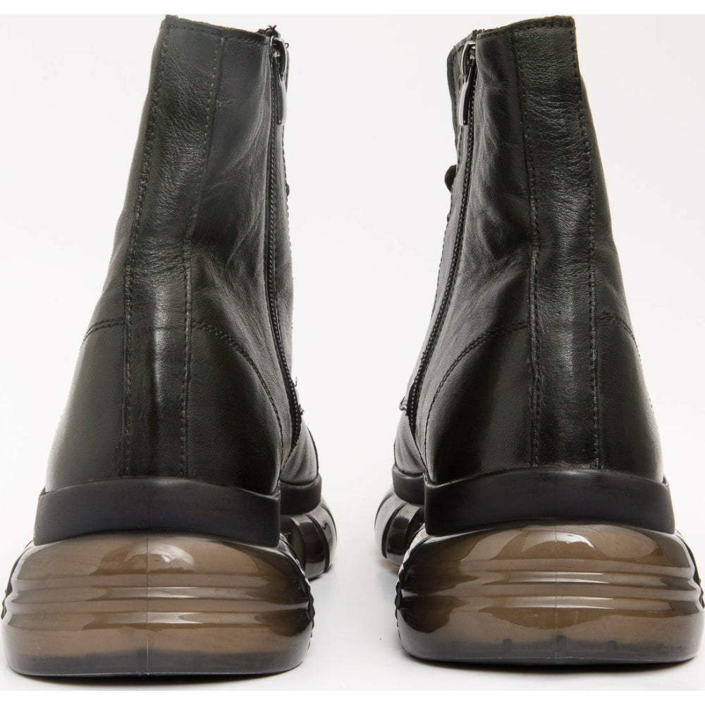 Vinci Leather The Ottova Green Leather Lace-up Sneaker Boot With A Zipper (14022)