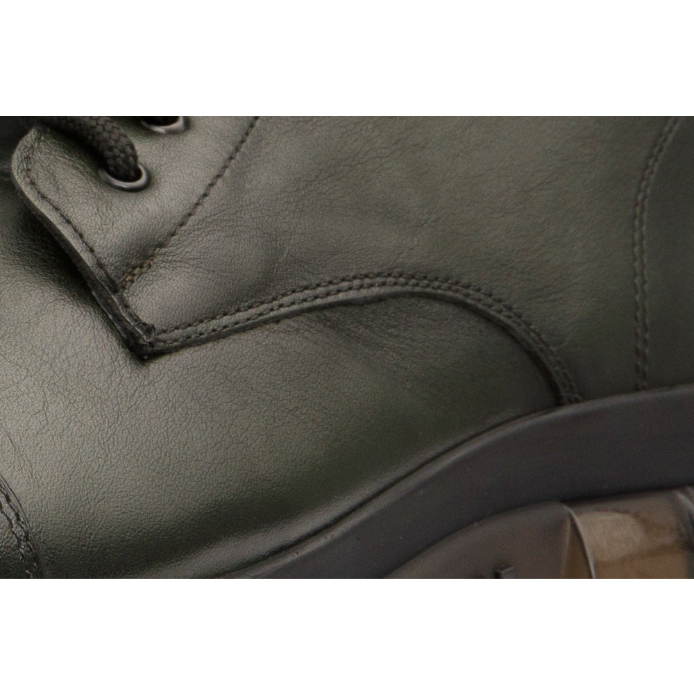 Vinci Leather The Ottova Green Leather Lace-up Sneaker Boot With A Zipper (14022)