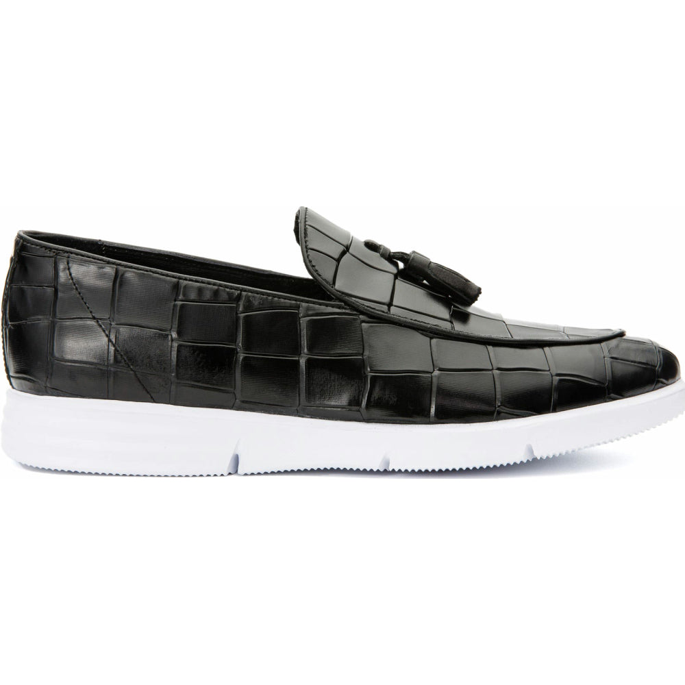 Vinci Leather The Parga Black Leather Tassel Casual Loafer (15285)