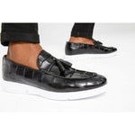 Vinci Leather The Parga Black Leather Tassel Casual Loafer (15285)