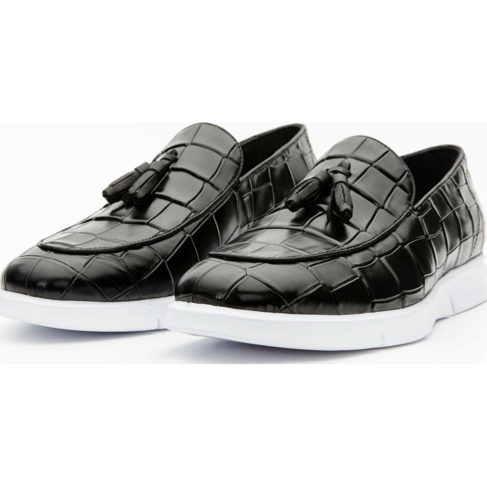 Vinci Leather The Parga Black Leather Tassel Casual Loafer (15285)
