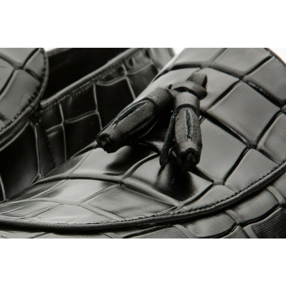 Vinci Leather The Parga Black Leather Tassel Casual Loafer (15285)