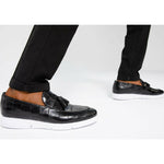 Vinci Leather The Parga Black Leather Tassel Casual Loafer (15285)