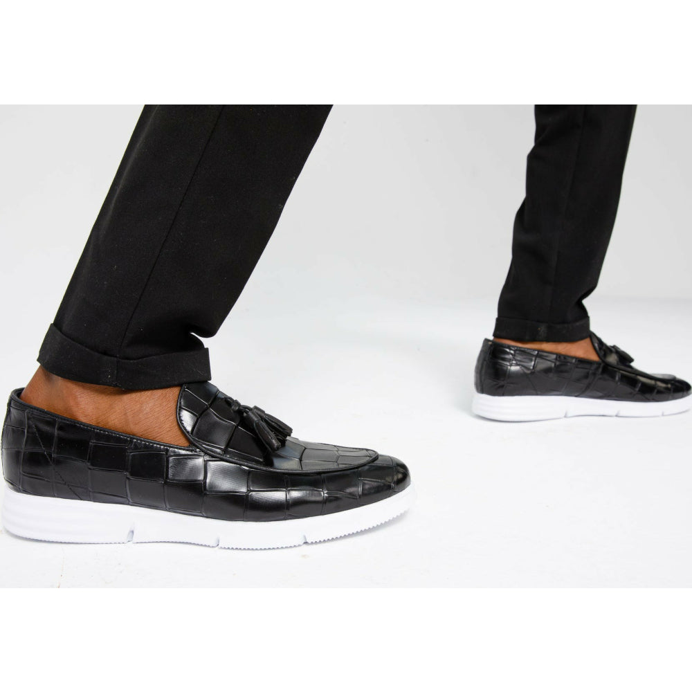 Vinci Leather The Parga Black Leather Tassel Casual Loafer (15285)
