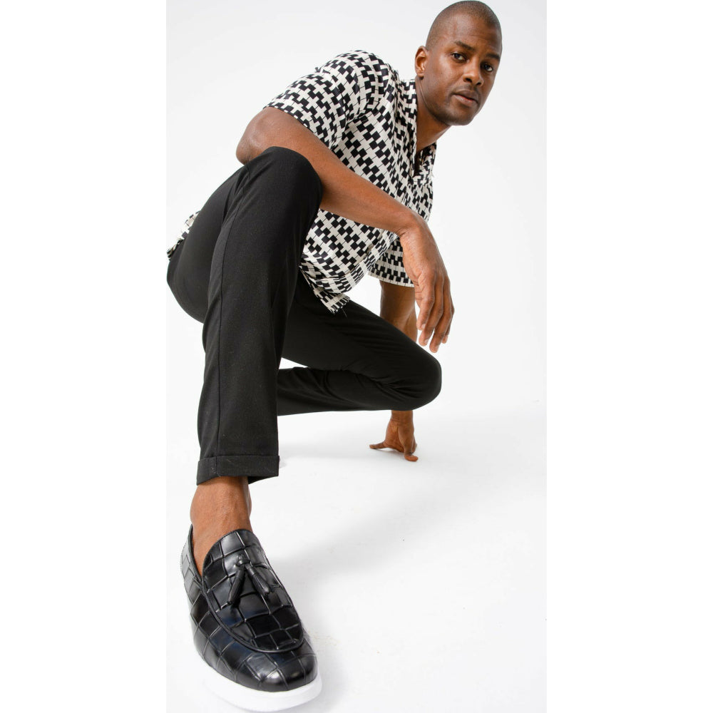 Vinci Leather The Parga Black Leather Tassel Casual Loafer (15285)