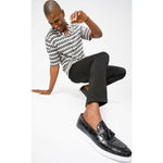 Vinci Leather The Parga Black Leather Tassel Casual Loafer (15285)