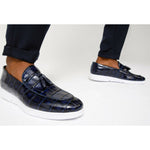 Vinci Leather The Parga Navy Leather Tassel Casual Loafer (15285)