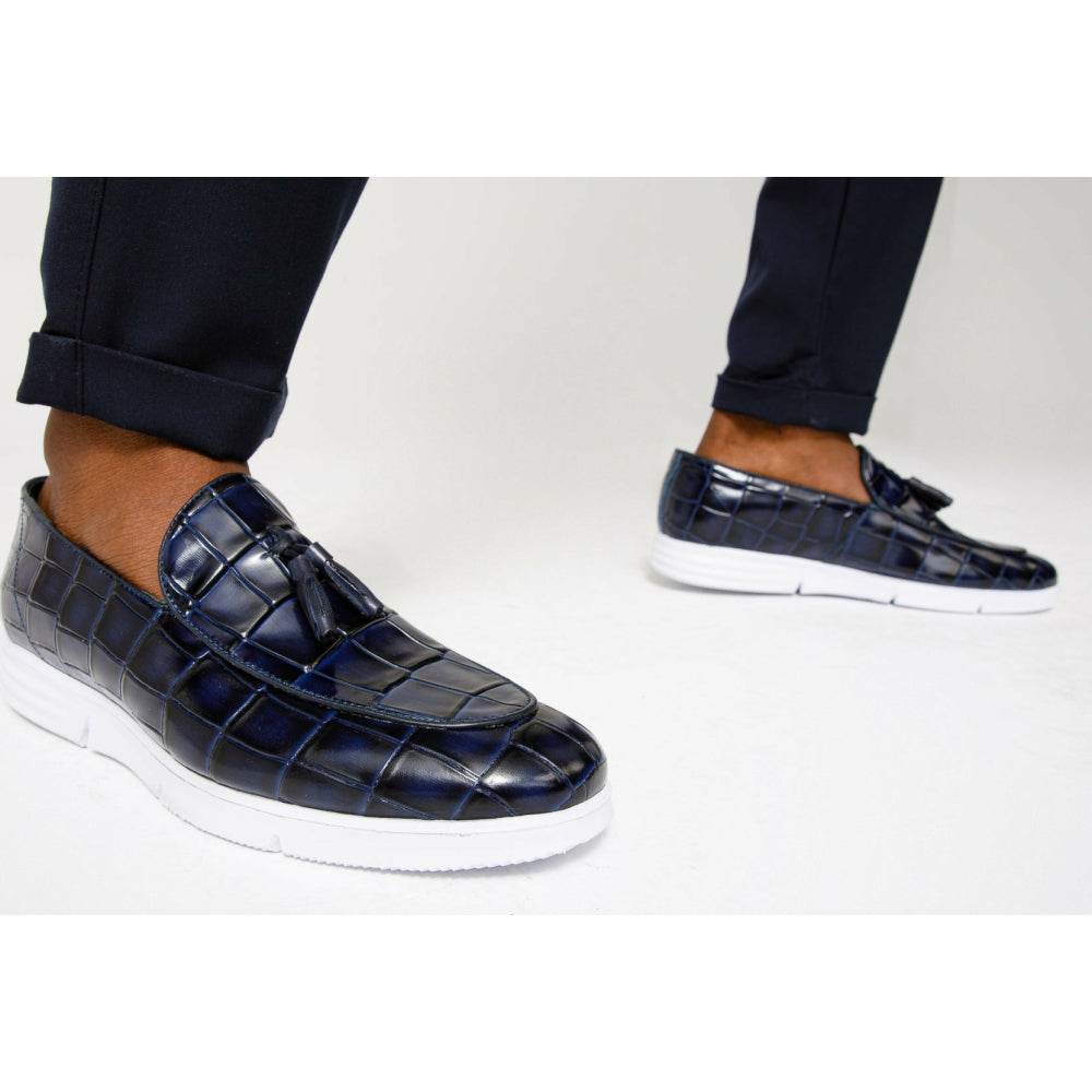 Vinci Leather The Parga Navy Leather Tassel Casual Loafer (15285)