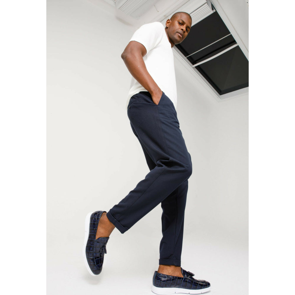 Vinci Leather The Parga Navy Leather Tassel Casual Loafer (15285)