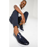 Vinci Leather The Parga Navy Leather Tassel Casual Loafer (15285)