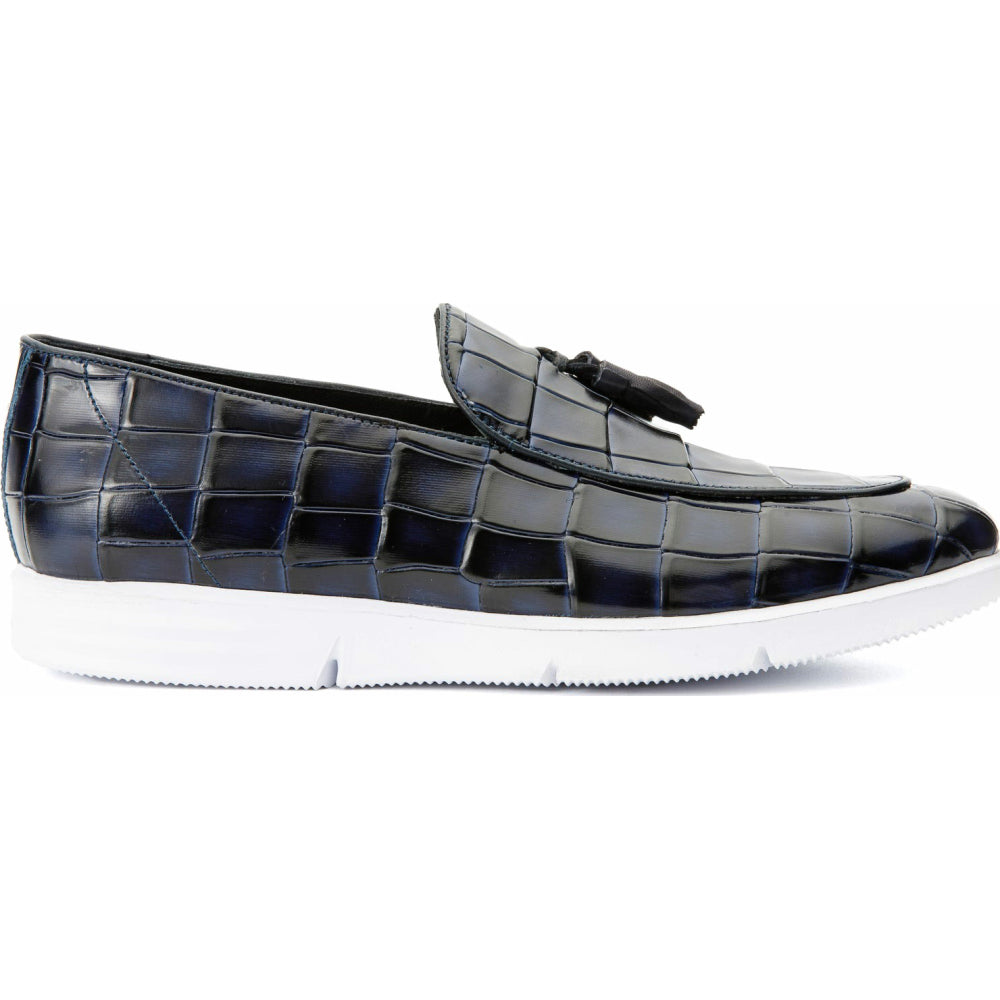Vinci Leather The Parga Navy Leather Tassel Casual Loafer (15285)